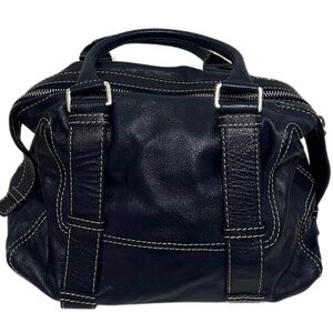 Michael Kors Vintage Navy Blue Leather Contrast Stitch Satchel Bag
